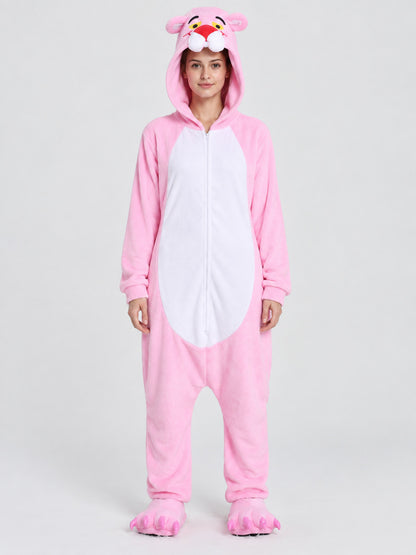 Pink Fleece Hooded Pajama Jumpsuit with Ears