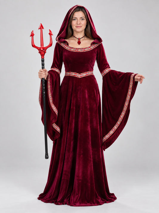 Burgundy Hooded Witch Costume with Necklace