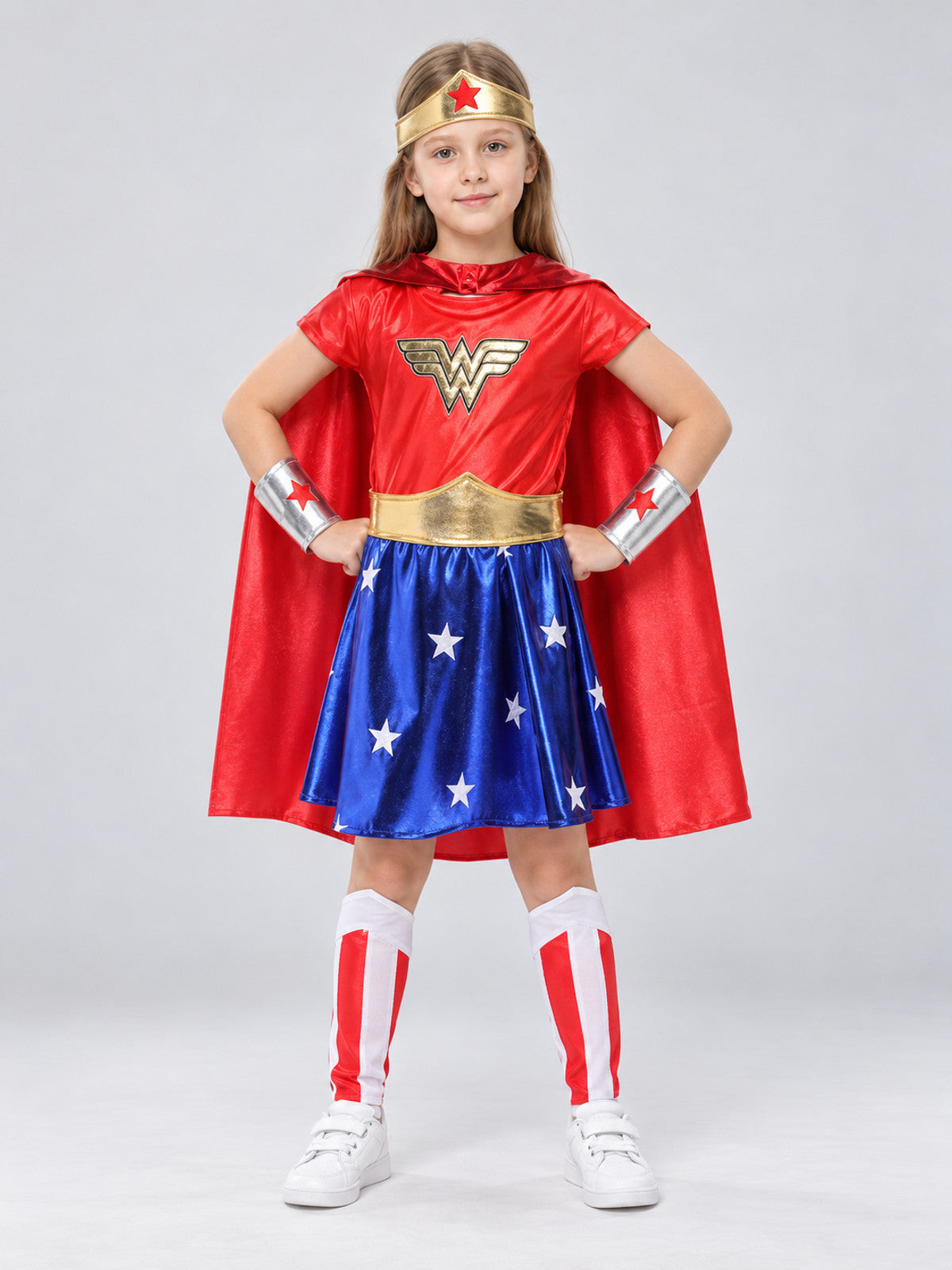 Kids' superhero carnival costume with cape and tiara