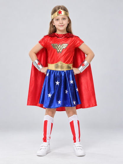 Kids' superhero carnival costume with cape and tiara