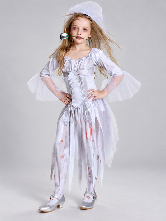 Vampire Bride Halloween Costume with Veil and Corset