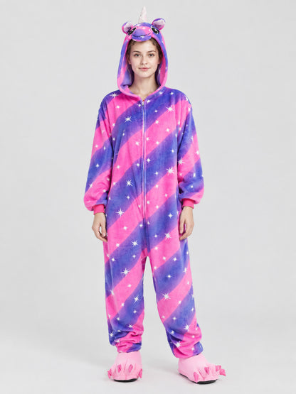 Kids' Hooded Pajama Jumpsuit with Horn and Tail