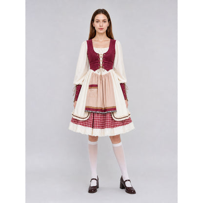 Historical costume for the stage with apron and lace on-model view
