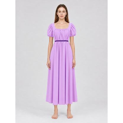 Regency-Style Dress with a Belt and Puff Sleeves