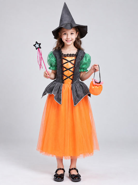 Kids' Witch Halloween Costume with Hat and Wand