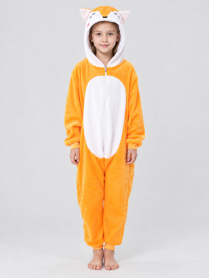 Hooded Pajama Jumpsuit with Ears, Orange and White