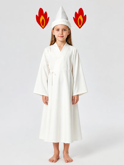 White Long Carnival Costume with Headpiece on-model view