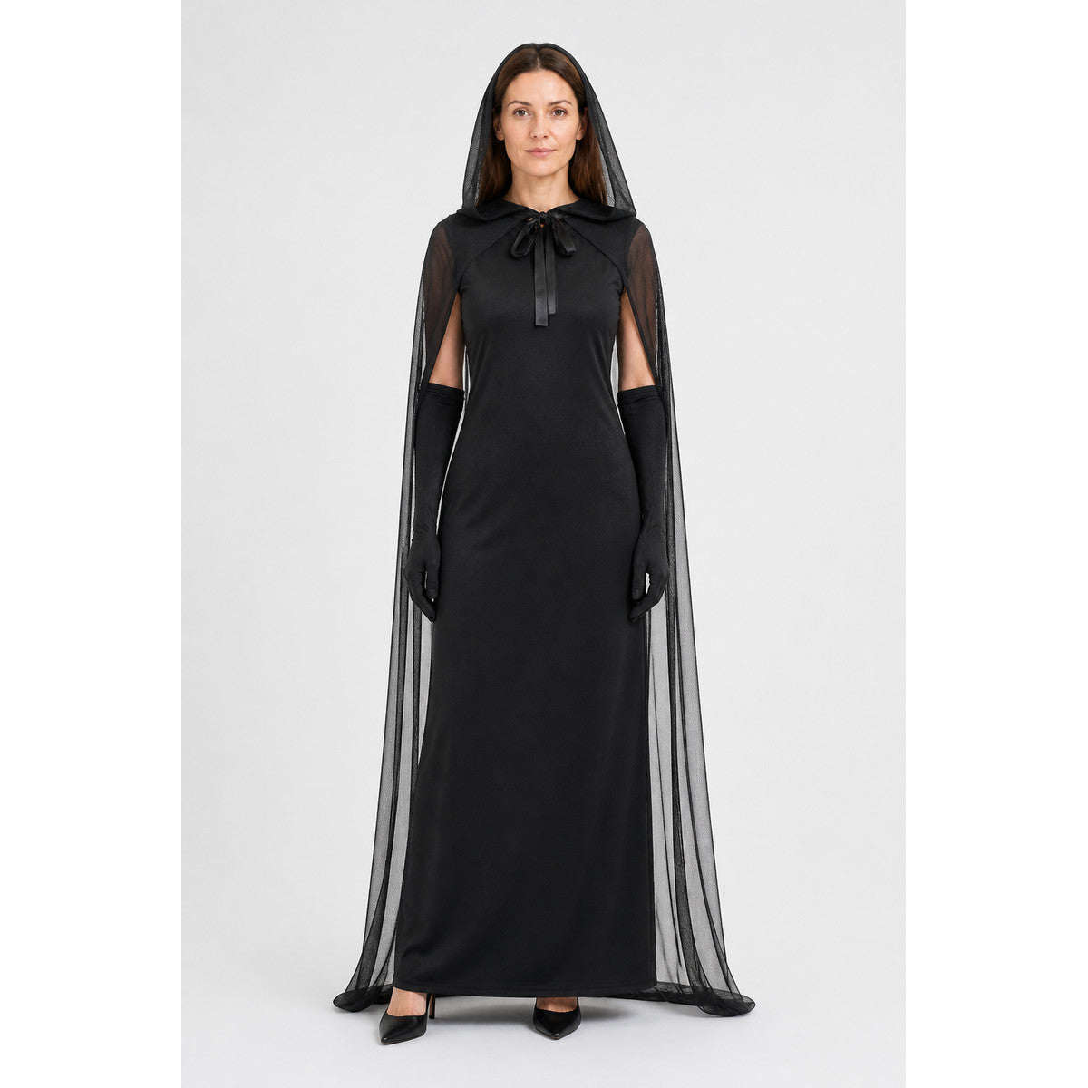 Black Vampire Costume with Cape and Gloves main product view