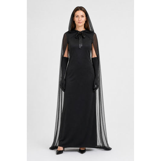 Black Vampire Costume with Cape and Gloves main product view