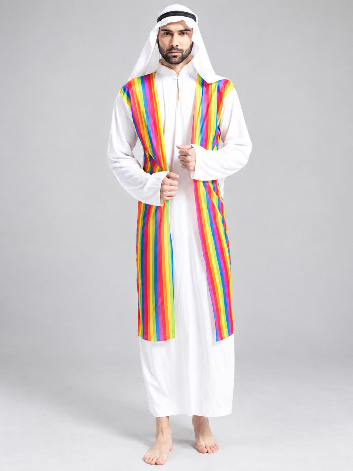Arab Sheikh Carnival Costume, White Robe, Headscarf
