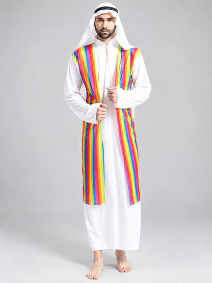Arab Sheikh Carnival Costume, White Robe, Headscarf