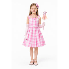 Pink Plaid Carnival Dress with Wand