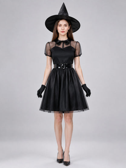 Witch Costume with Dress, Hat, and Gloves on-model view