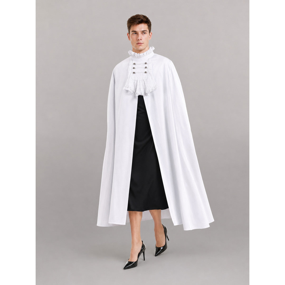 White Shirt with Jabot in Vintage Formal Style front view