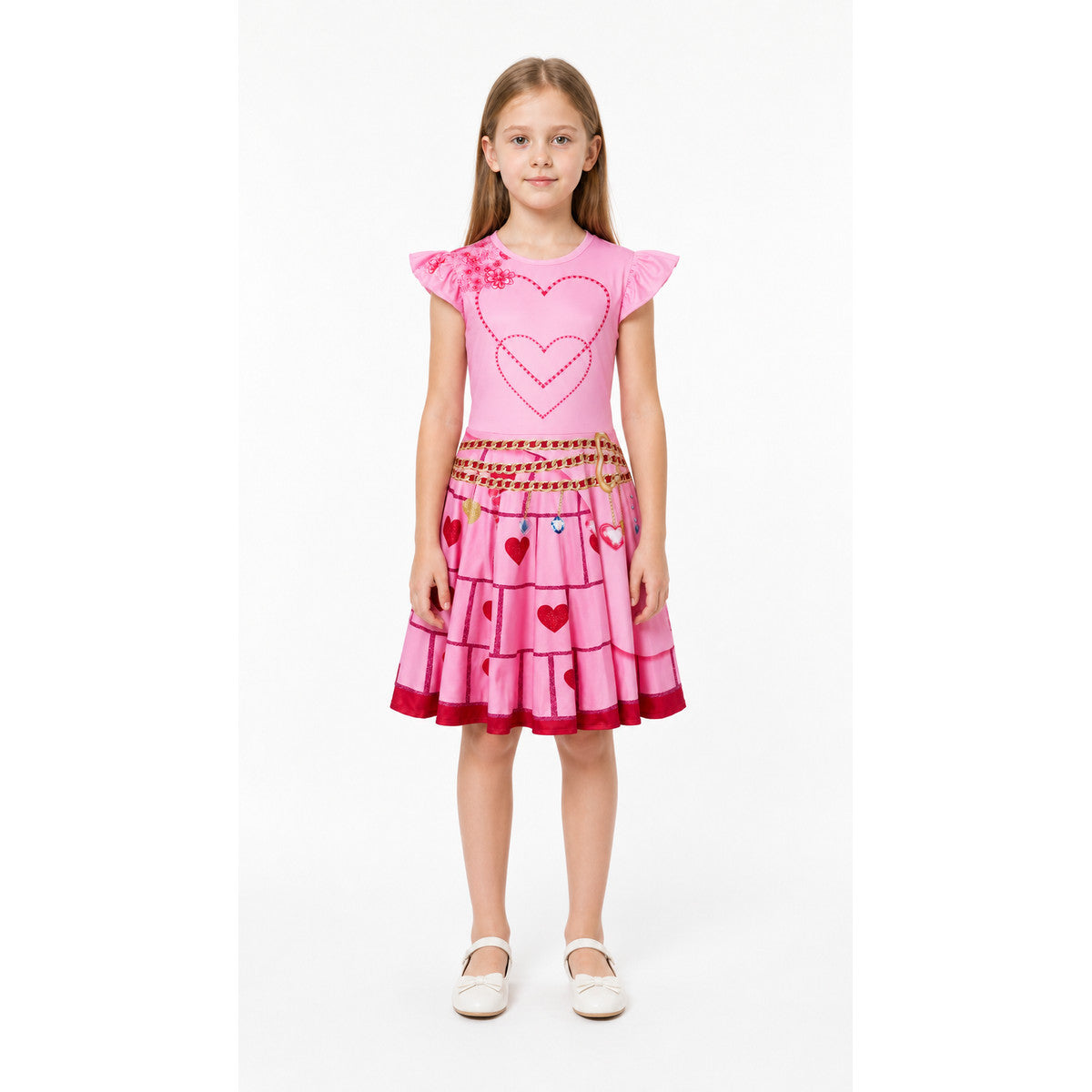 Pink Children's Red Queen Dress with Hearts