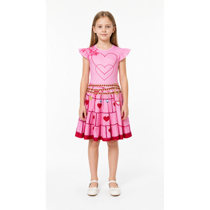 Pink Children's Red Queen Dress with Hearts