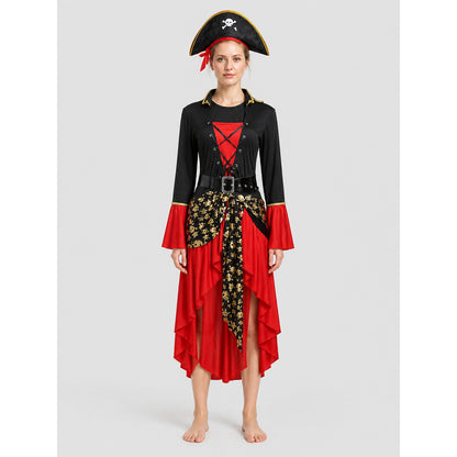 Red and Black Pirate Dress with Hat, Halloween Costume on-model view