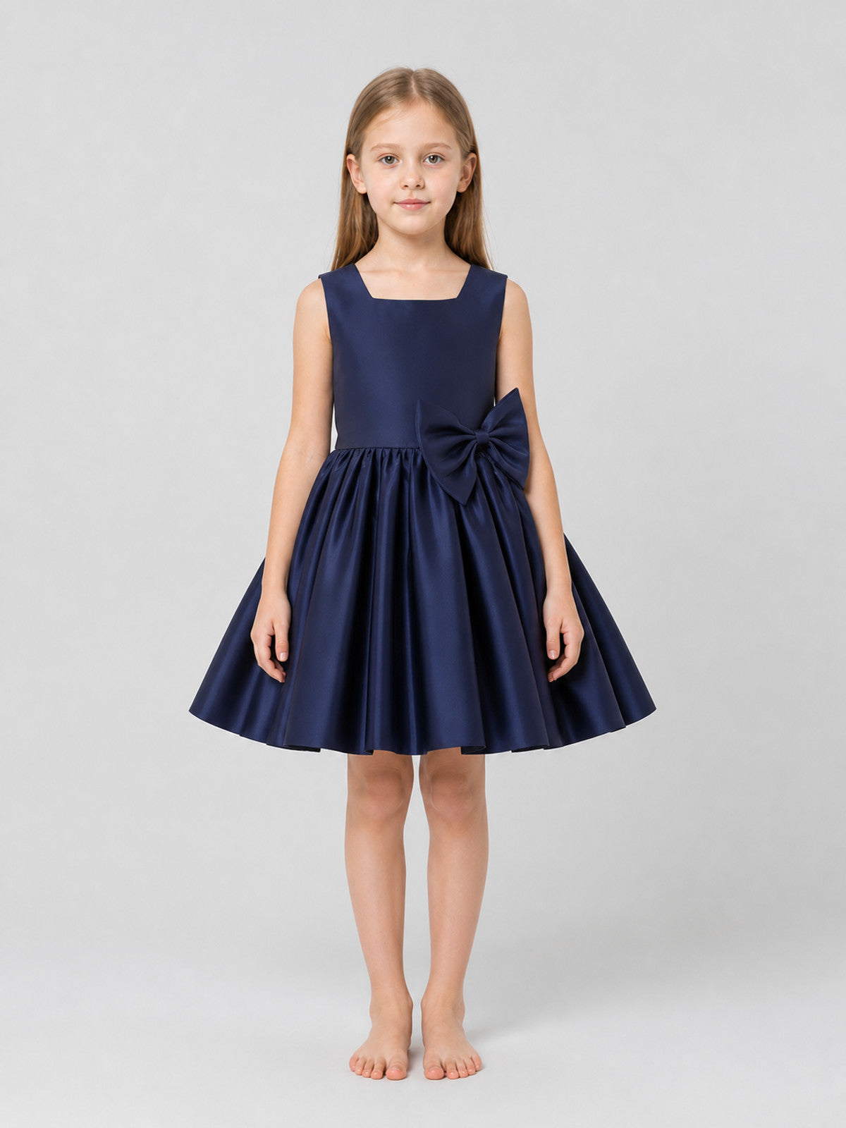 Girls' Party Dress with Bow and Full Skirt on-model view
