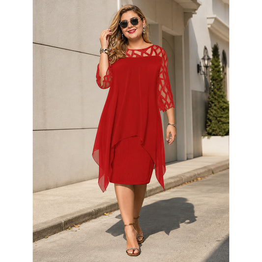 Red Loose-Fit Dress with Geometric Cutouts