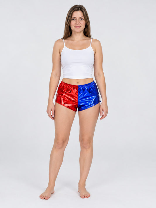Two-Tone Metallic Shorts with Elastic Waistband