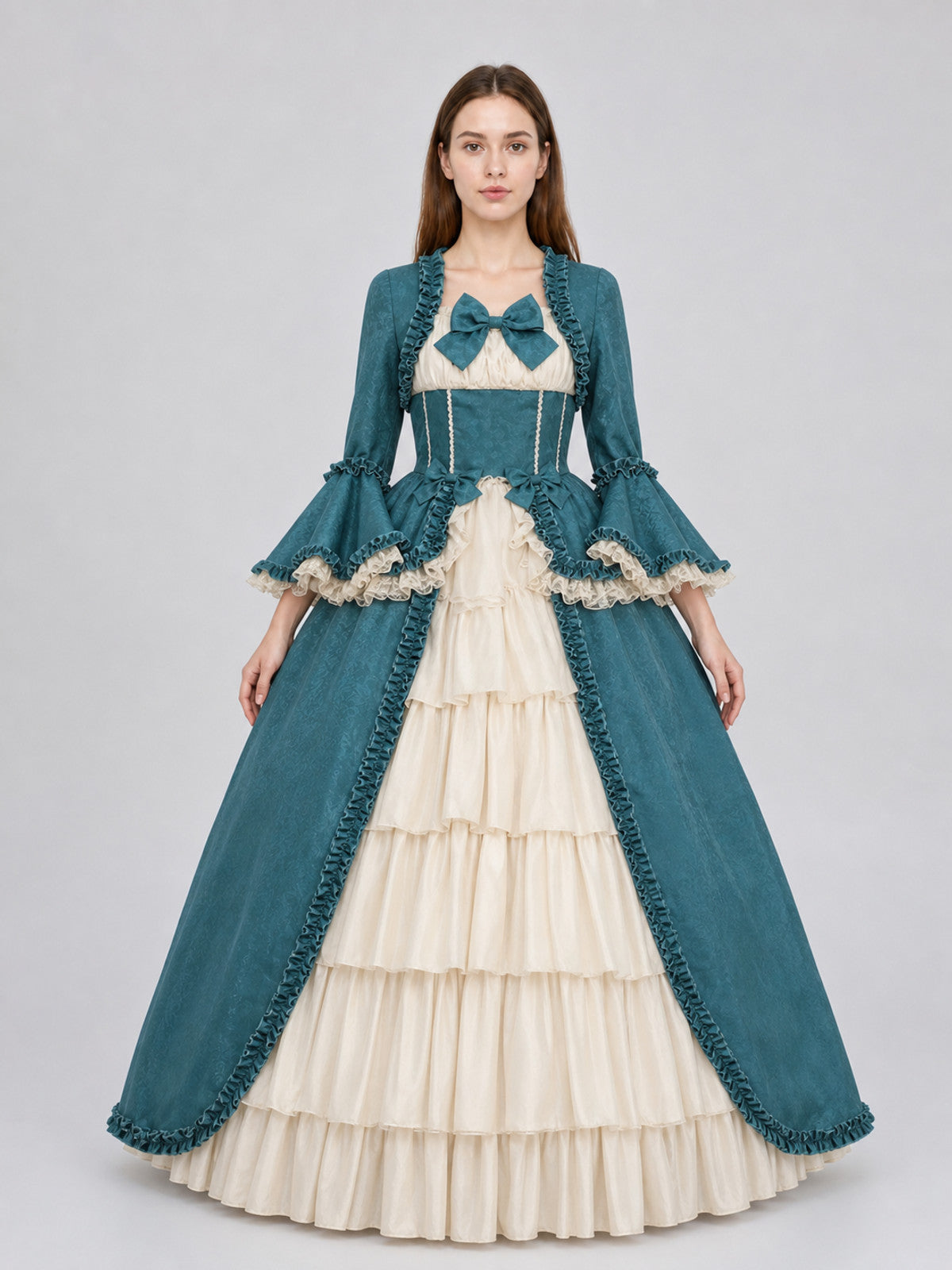 Victorian-Style Ball Gown with Ruffles front view