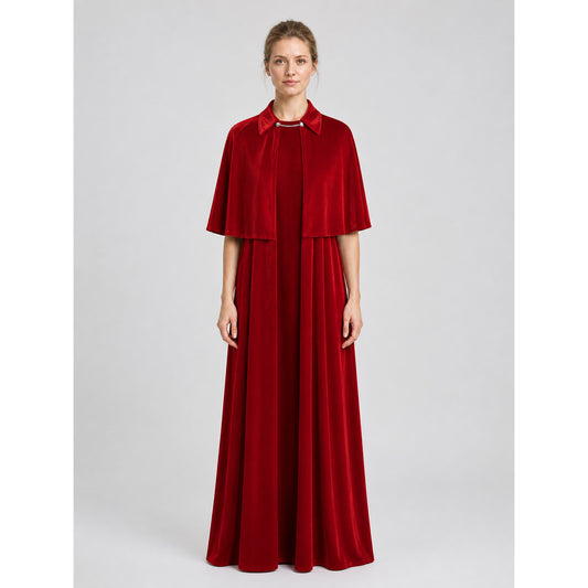 Red Dress and Cape for Vampire Cosplay on Halloween on-model view