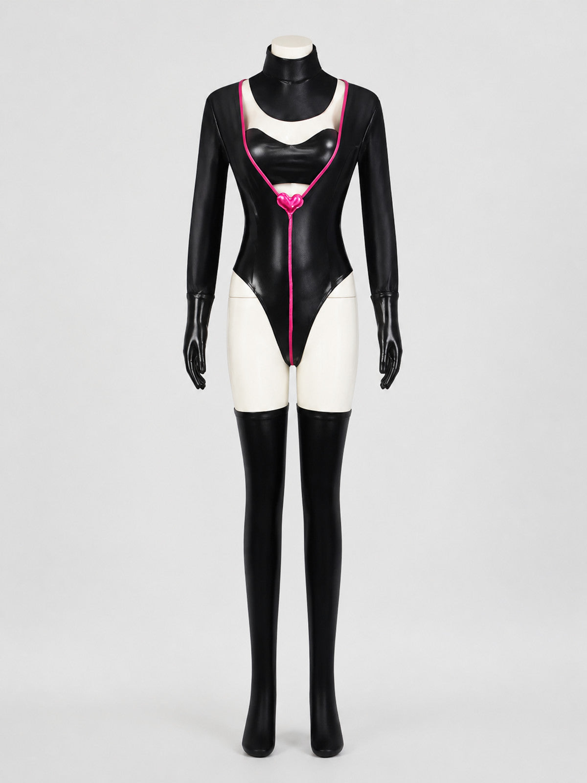 Angel Dust Cosplay Costume Jumpsuit with Gloves and Stockings on-model view