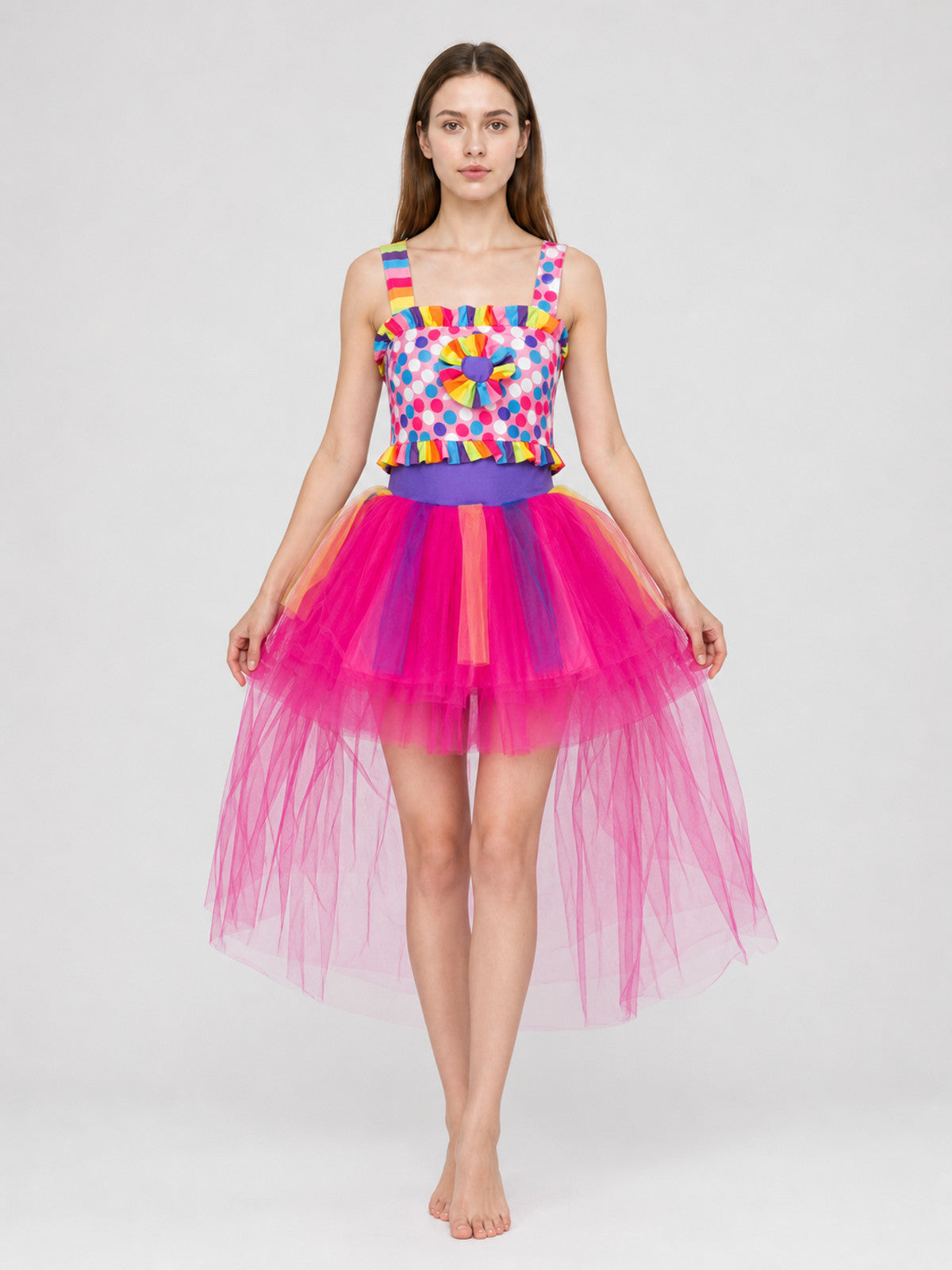 Carnival Clown Dress Costume with Hat front view