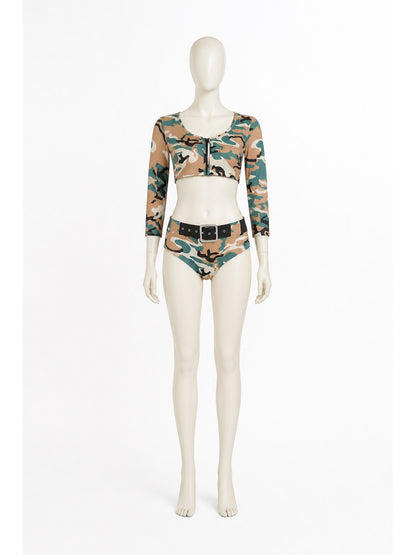 Camouflage Print Bikini with Long Sleeves main product view