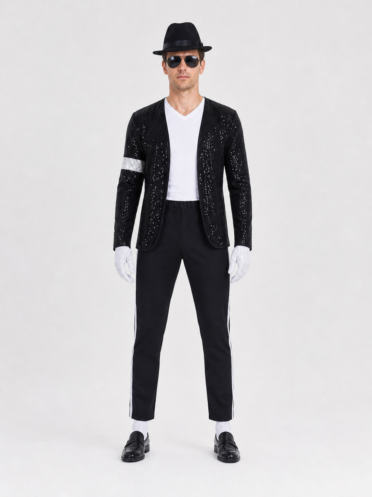 MJ Sequin Stage Costume with Hat and Gloves on-model view
