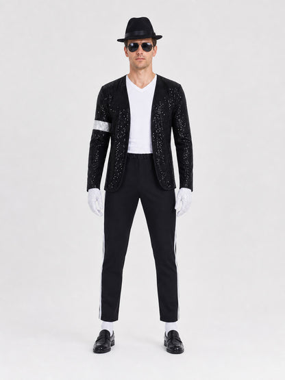MJ Sequin Stage Costume with Hat and Gloves on-model view