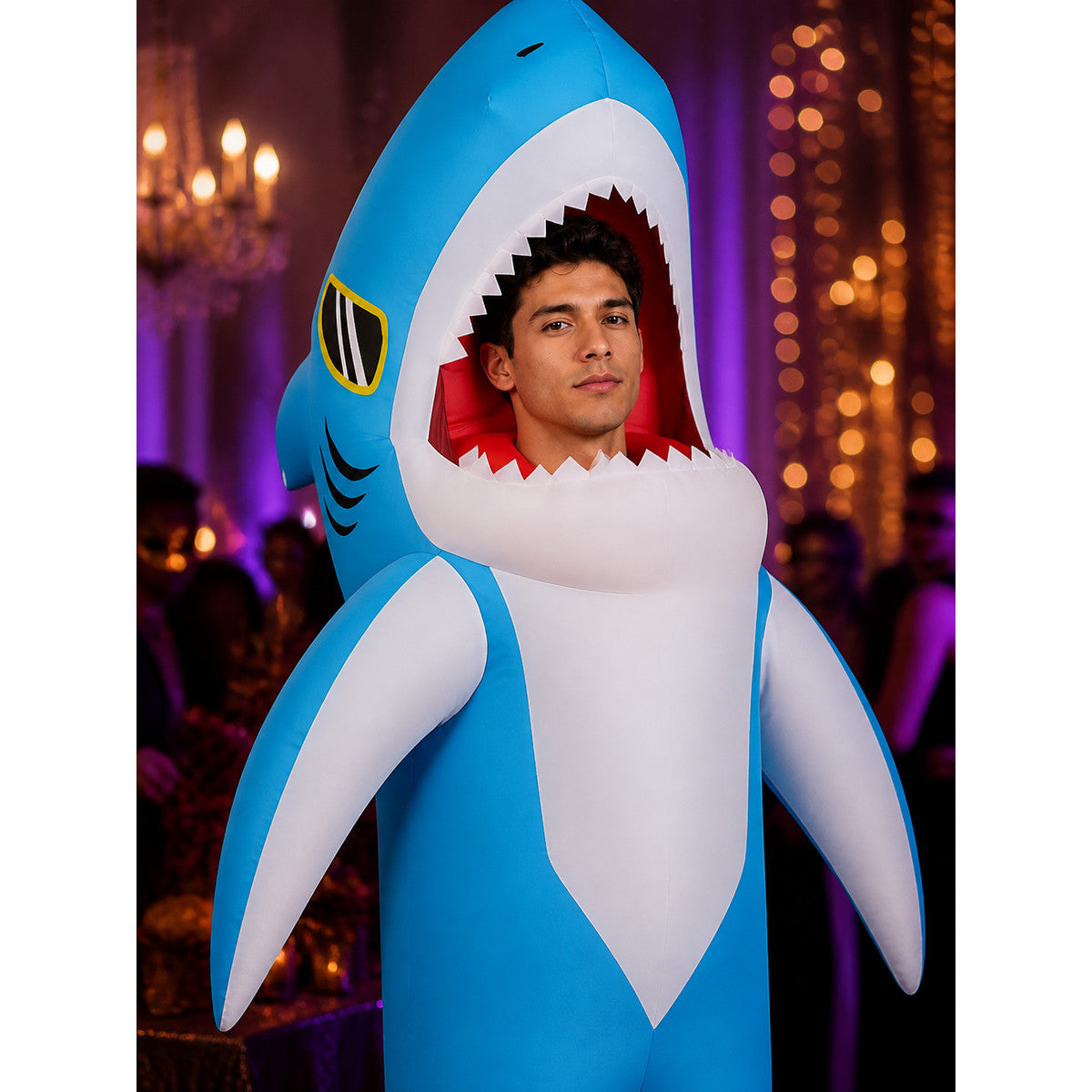 Unisex Shark Costume Jumpsuit, Inflatable Halloween Funny Outfit with Fins and