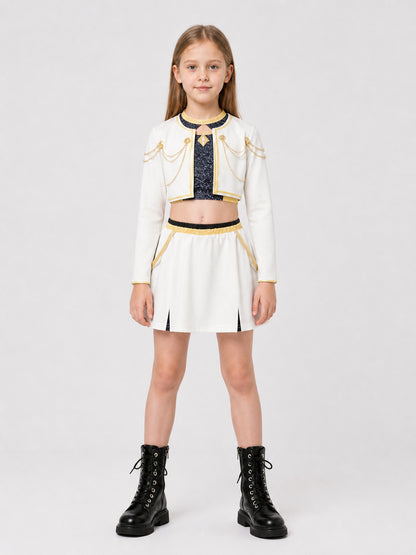 Cosplay Costume for Performances, 3-Piece Set, White and Gold on-model view