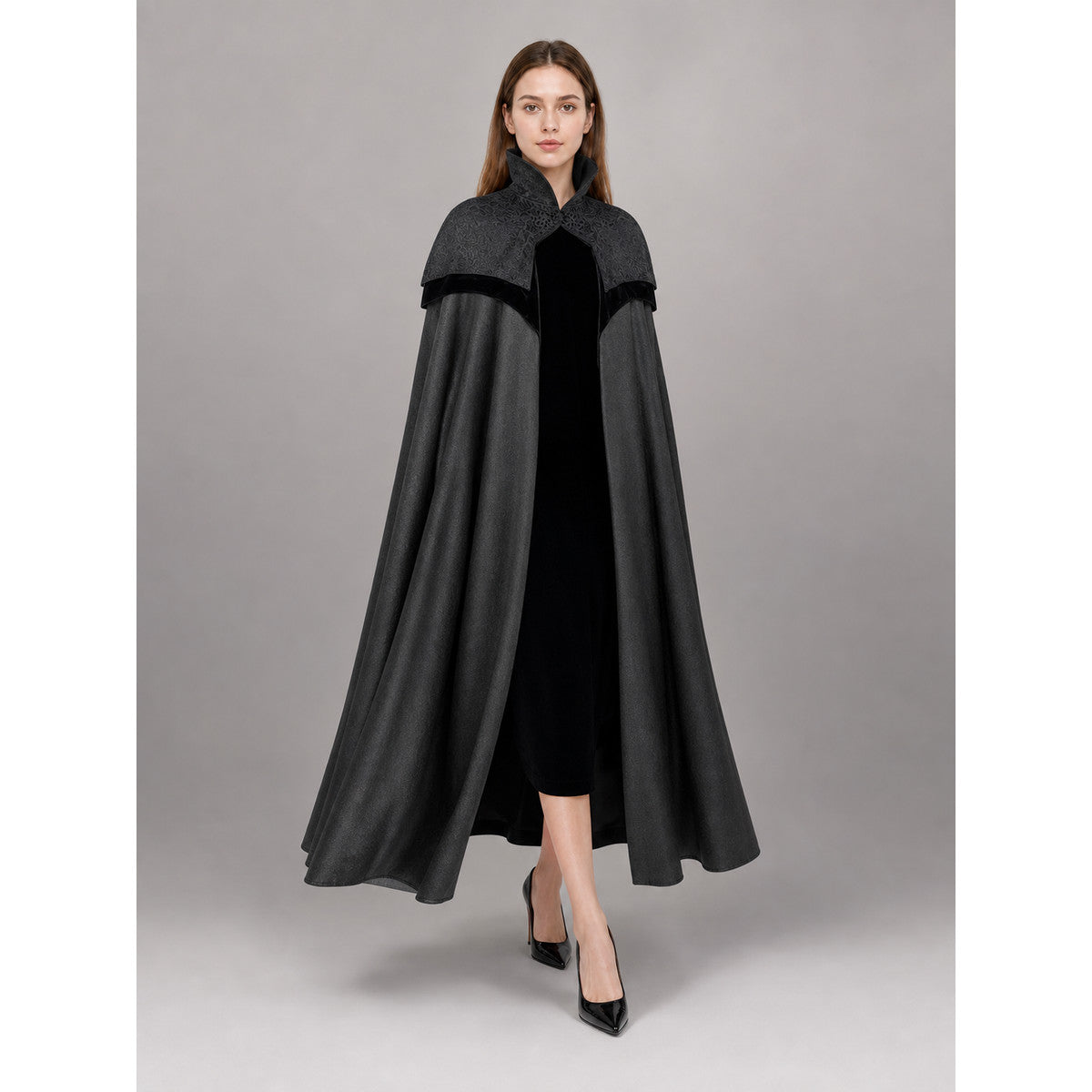 Black Costume Cloak with High Collar