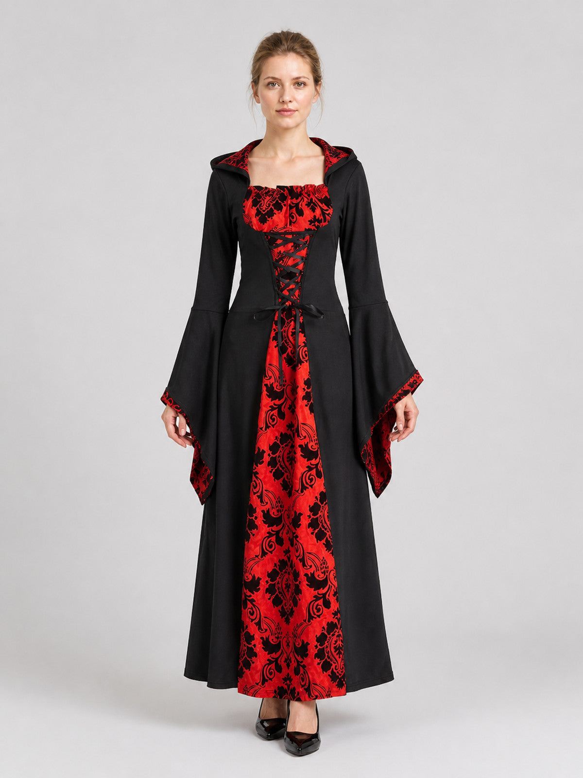 Long Hooded Witch Dress for Halloween on-model view