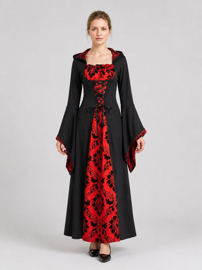 Long Hooded Witch Dress for Halloween on-model view