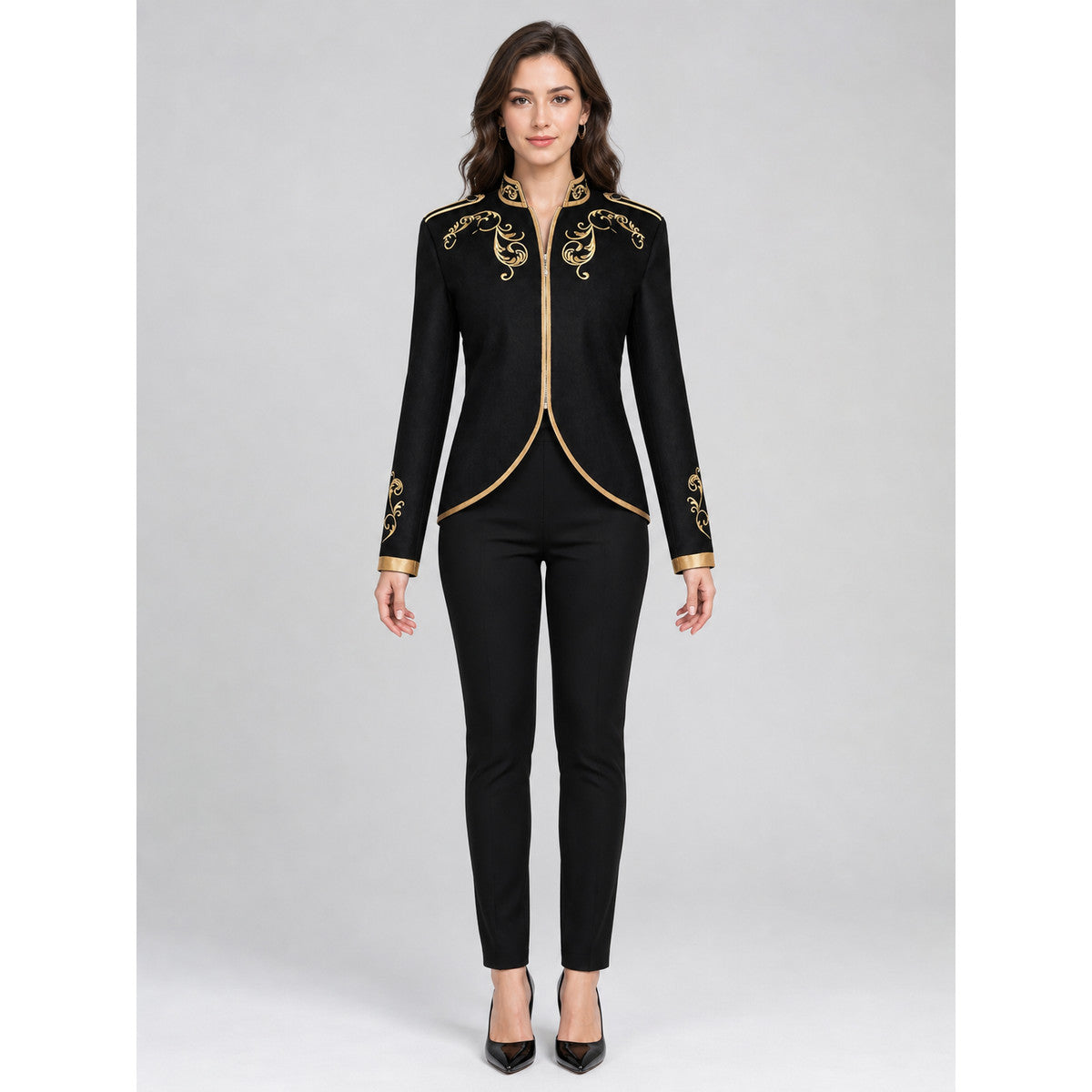 Cosplay Costume Jacket with Gold Embroidery front view