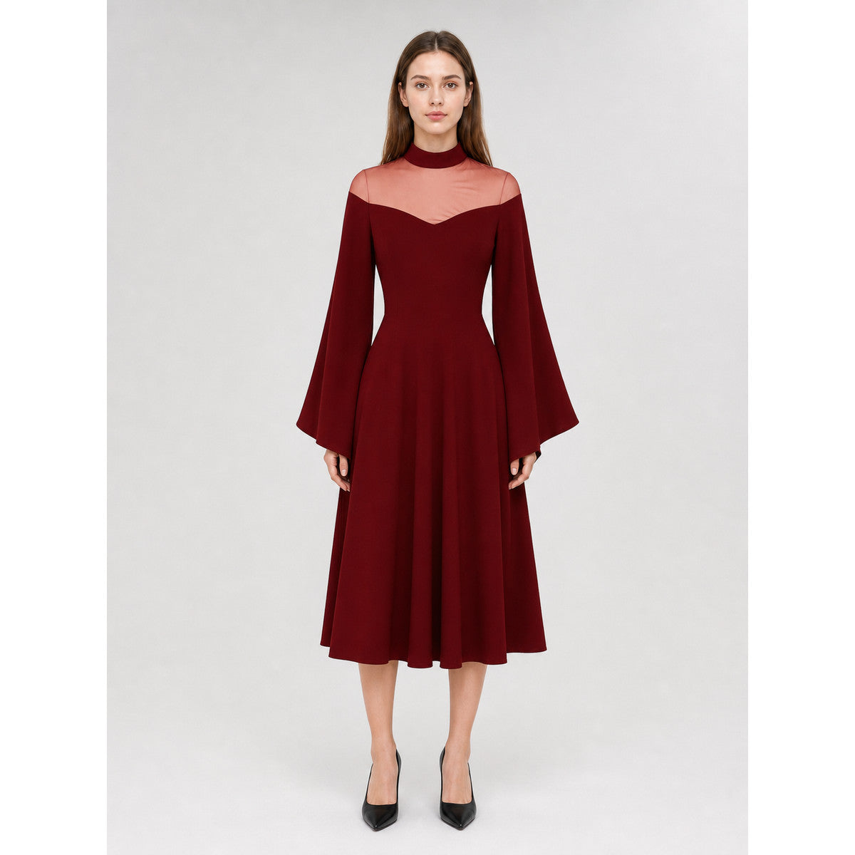 Cosplay Dress with Mesh and High Collar