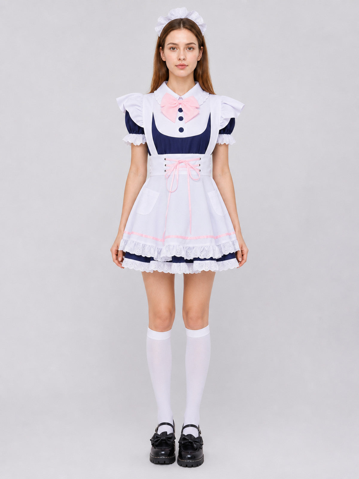 Maid-Style Cosplay Dress with Bow and Ruffles