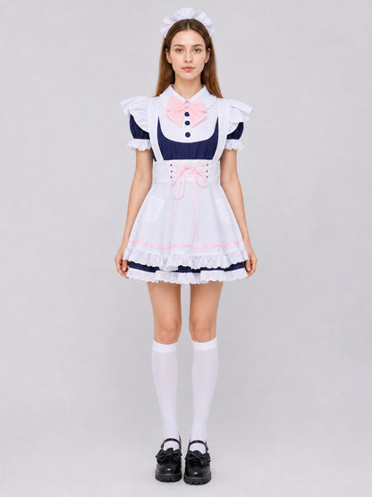 Maid-Style Cosplay Dress with Bow and Ruffles