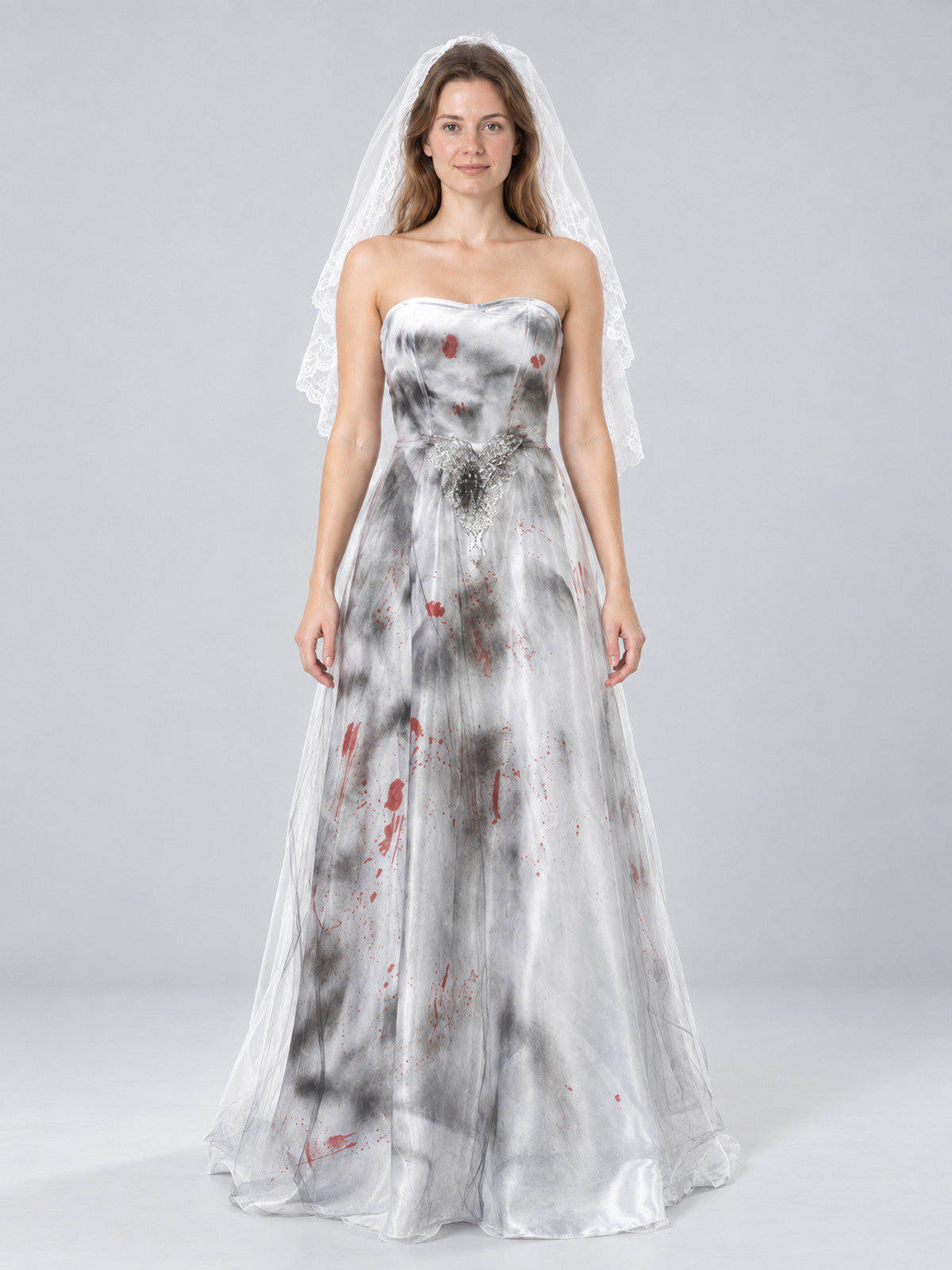 Ghost Bride Carnival Costume with White Lace Veil