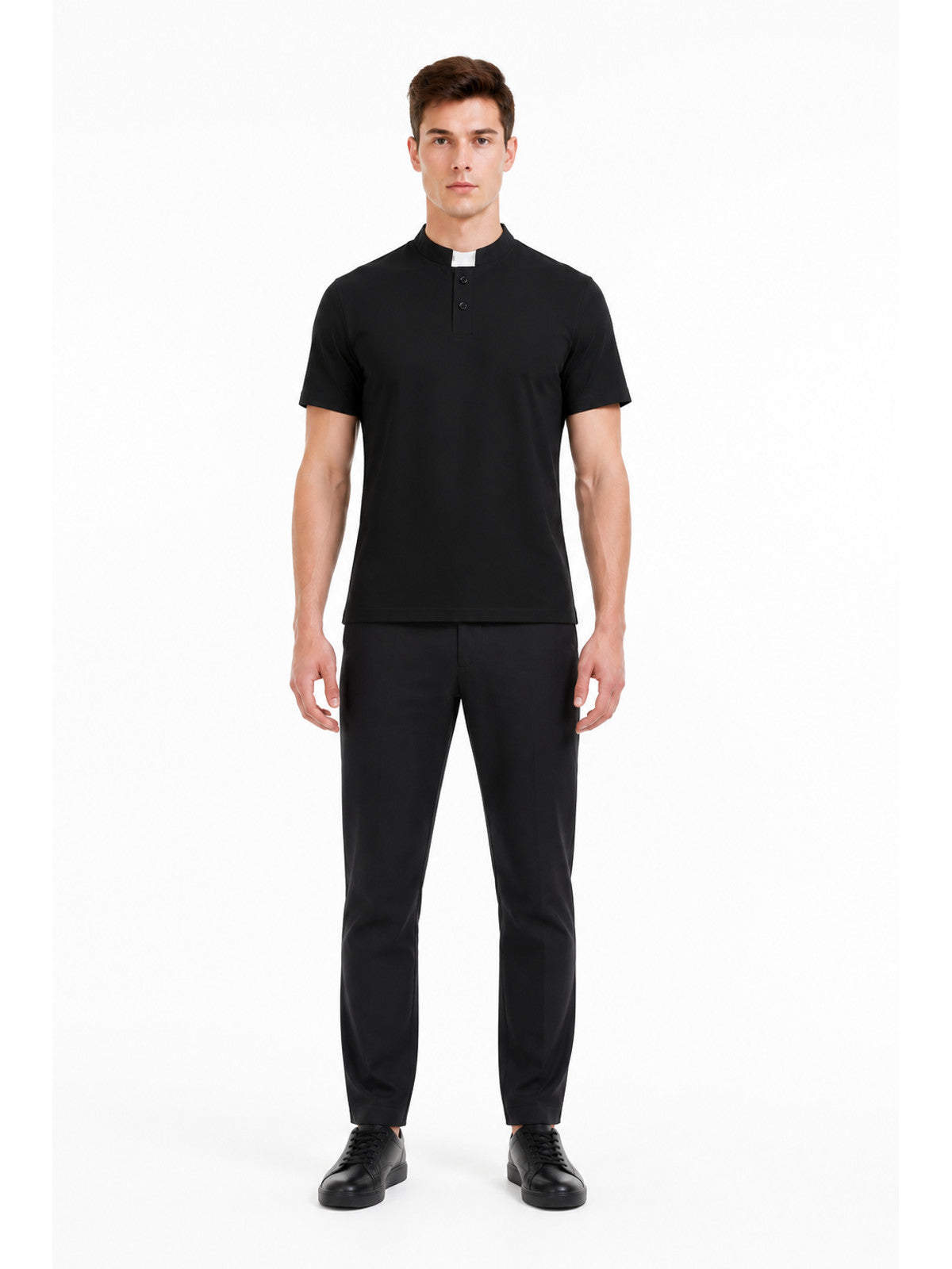 Black Short-Sleeve T-Shirt with Stand Collar main product view