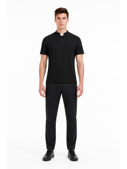Black Short-Sleeve T-Shirt with Stand Collar main product view