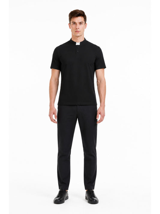 Black Short-Sleeve T-Shirt with Stand Collar main product view