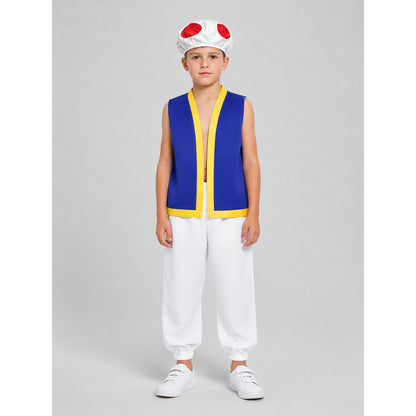 Mushroom character costume with hat and pants on-model view