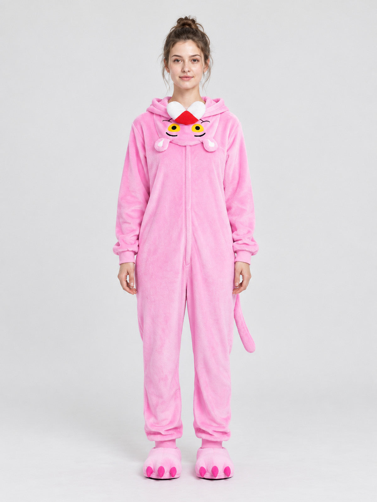 Pink Fleece Hooded Jumpsuit Pajama with Tail