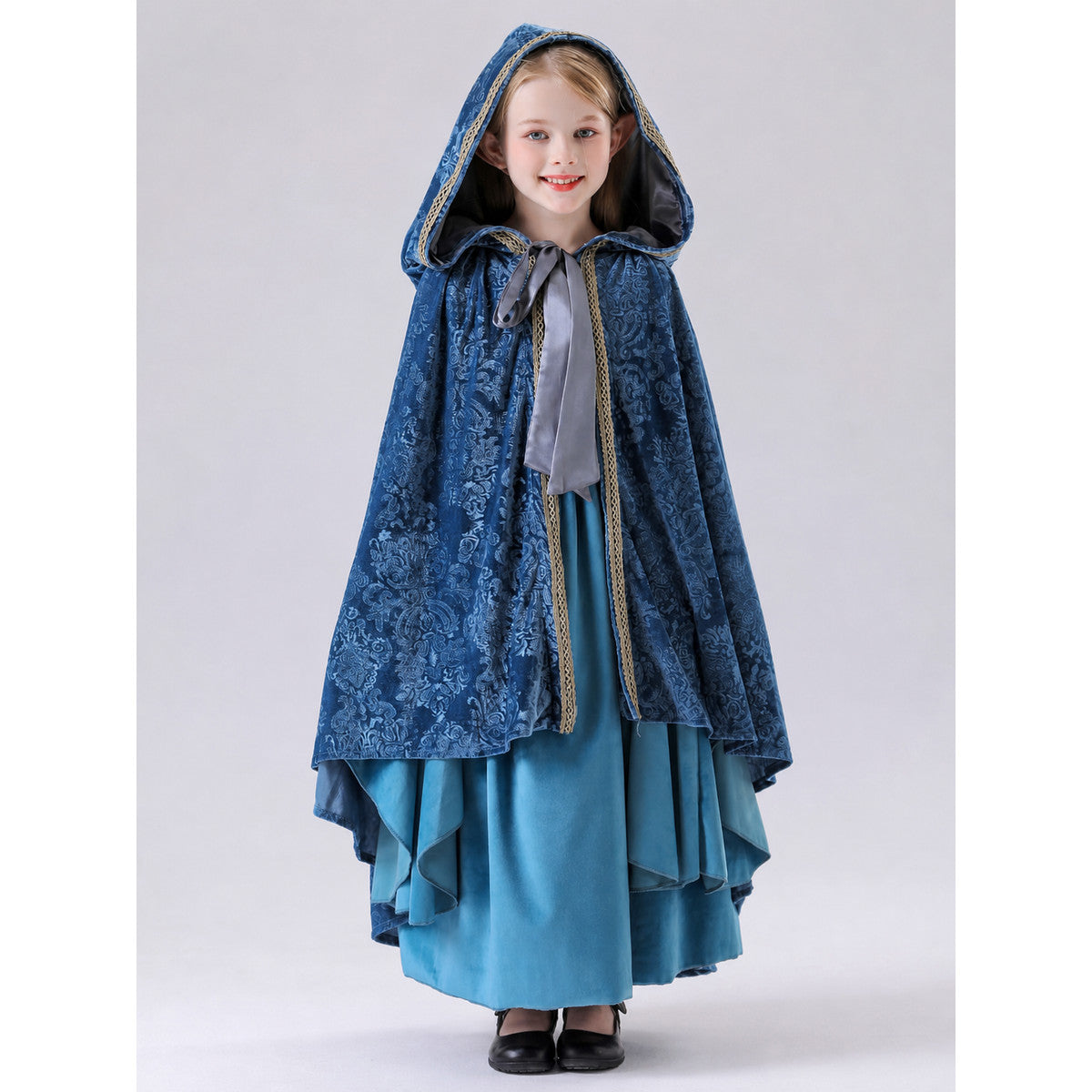 Hooded Vampire Costume: Dress and Cape on-model view