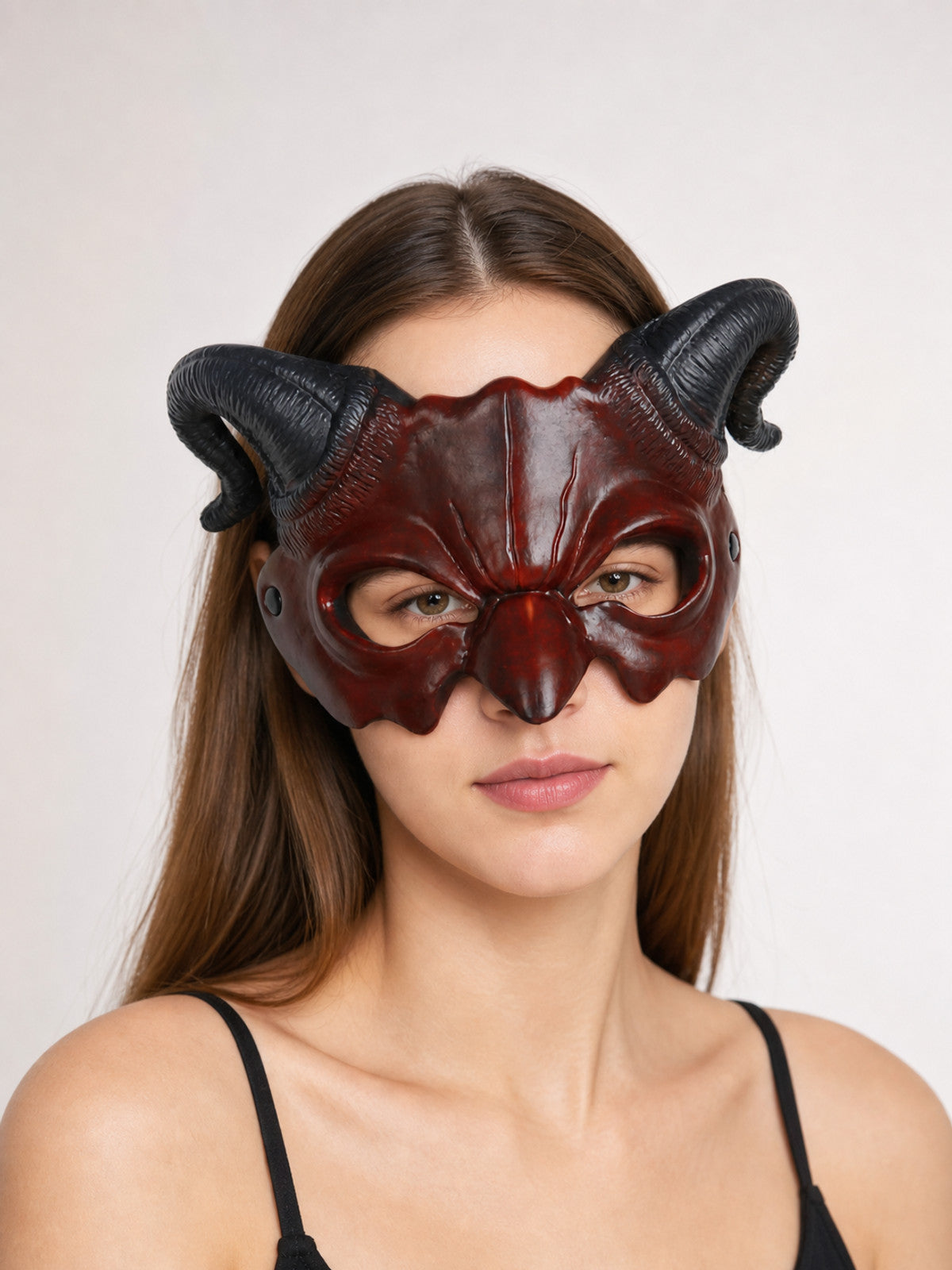 Red Carnival Mask with Horns for Halloween and Cosplay