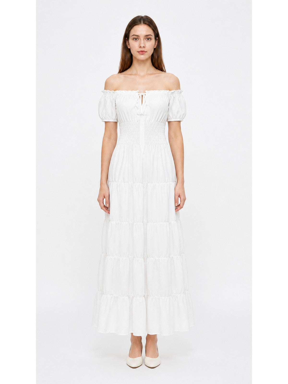 Off-the-Shoulder Dress with a Tiered Skirt and Ruffles main product view