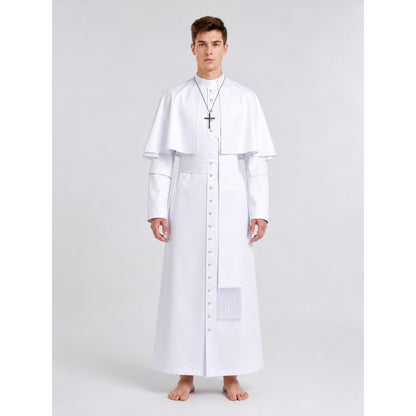 White Long Cosplay Dress with Cape and Cross